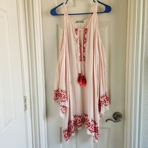 Blue Island Womens Swim Cover Up Blush Pink Bell Sleeve Gauzy Embroidered Size L